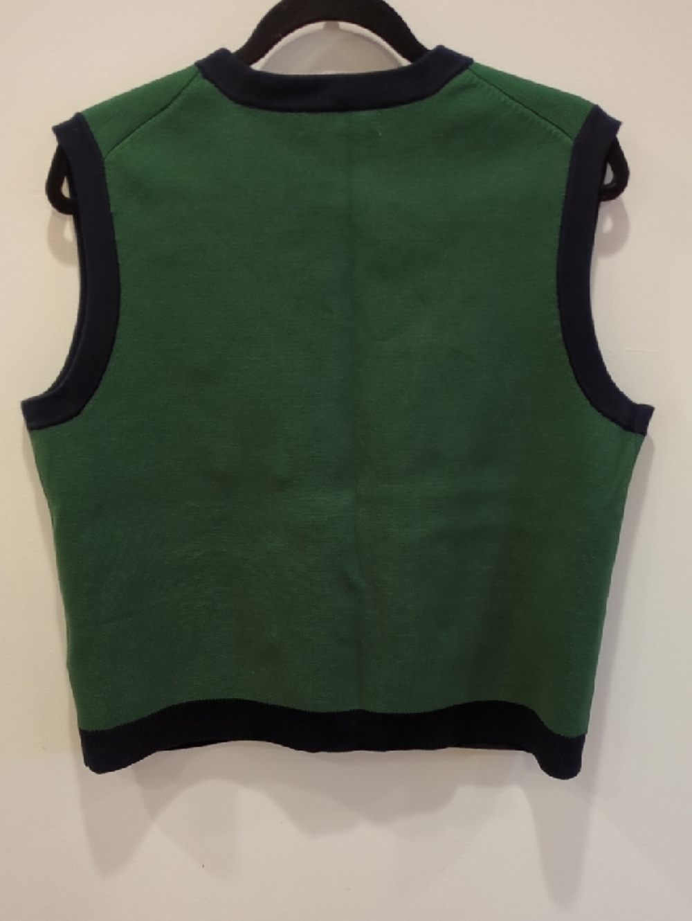 Boden Green Cotton Vest with Navy Trim and Gold Buttons Size Large Academia Prep - Picture 6 of 6